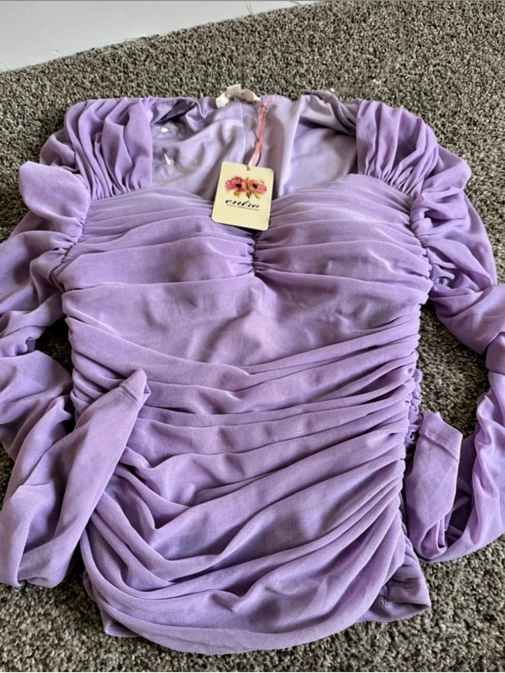 Entro Ruched Long Sleeve Blouse Purple Medium NWT